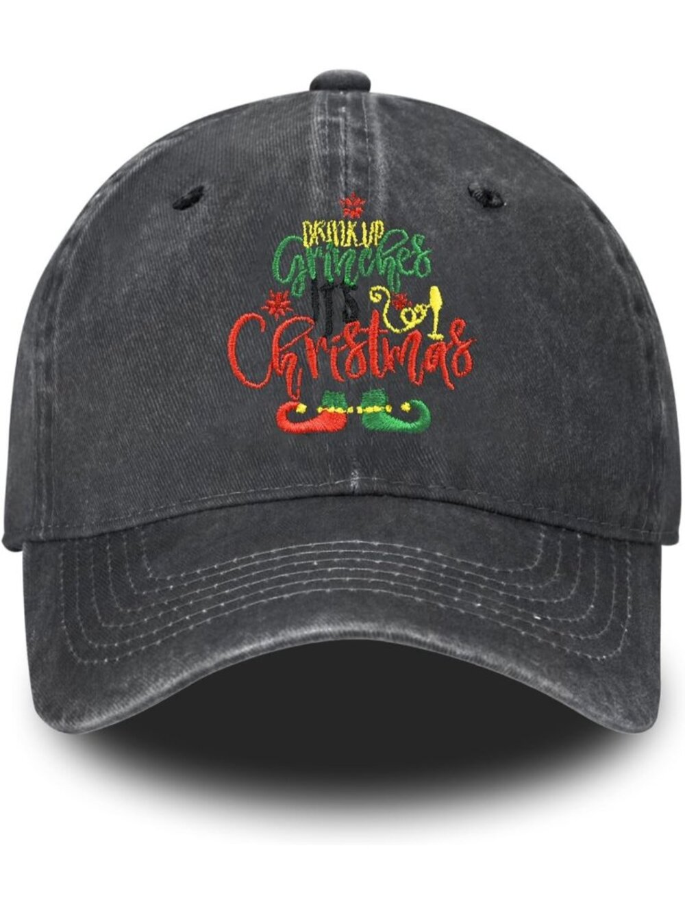 Unisax Black Christmas Embroidered Vintage Adjustable Distressed Baseball Hat